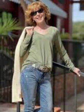 CAbi Recline Tee in Heather Olive (with tie back detail) - Style # 4192